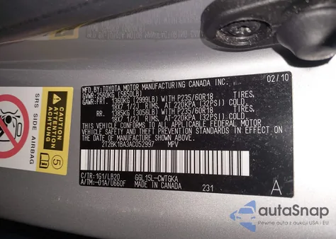 2010 Lexus Rx 350 z USA, uszkodzony, nr VIN 2T2BK1BA3AC052997